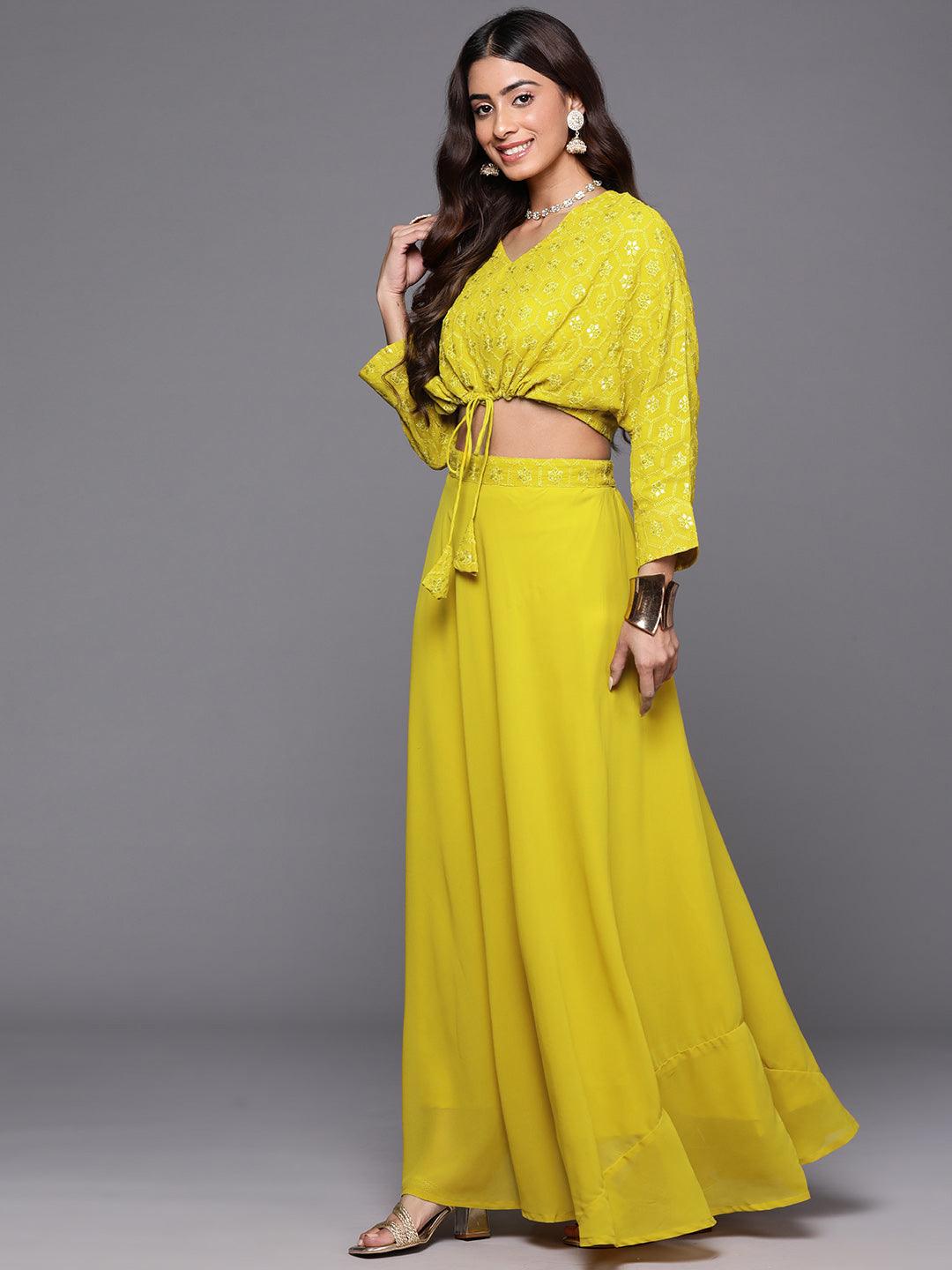 Mustard Embroidered Georgette Lehenga