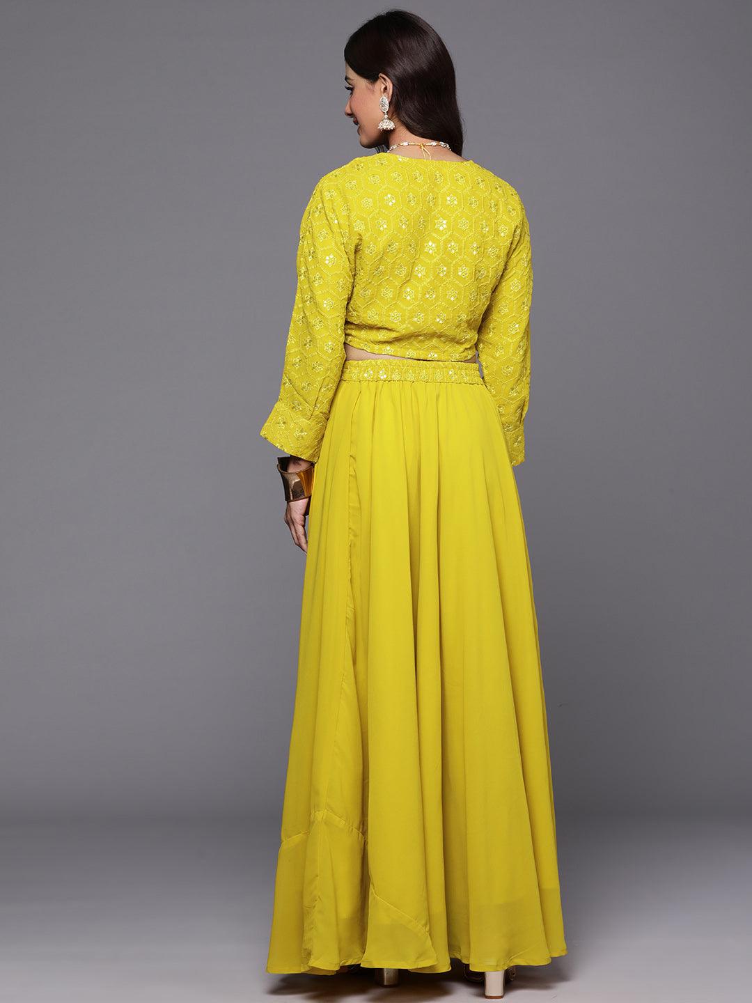 Mustard Embroidered Georgette Lehenga