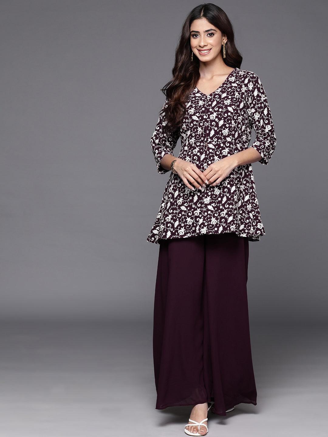 Wine Embellished Georgette Co-Ords