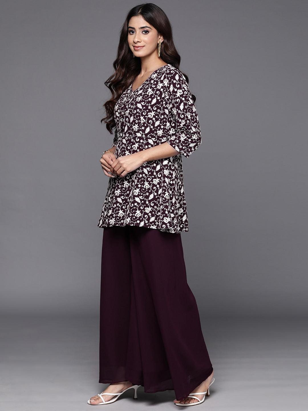 Wine Embellished Georgette Co-Ords