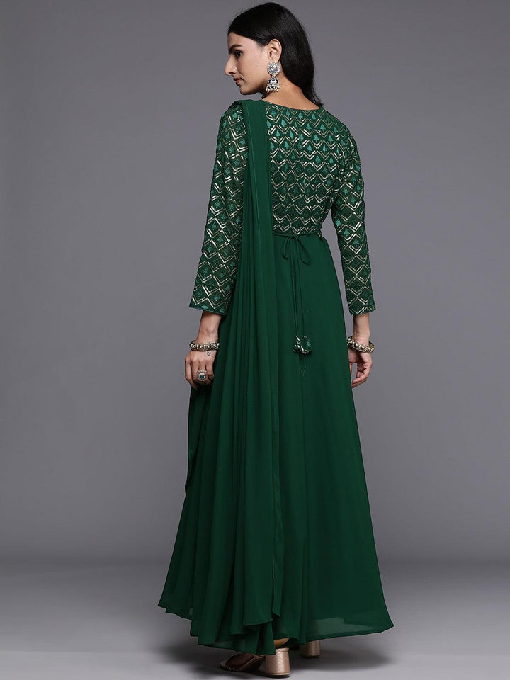 Green Embroidered Georgette Gown Dress - ShopLibas