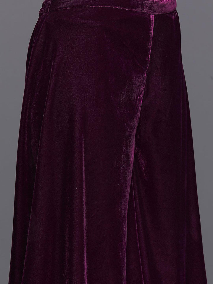 Wine Solid Velvet Top With Palazzos - ShopLibas