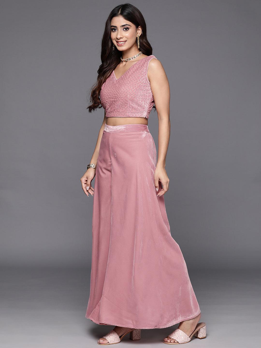 Pink Embellished Polyester Co-Ords