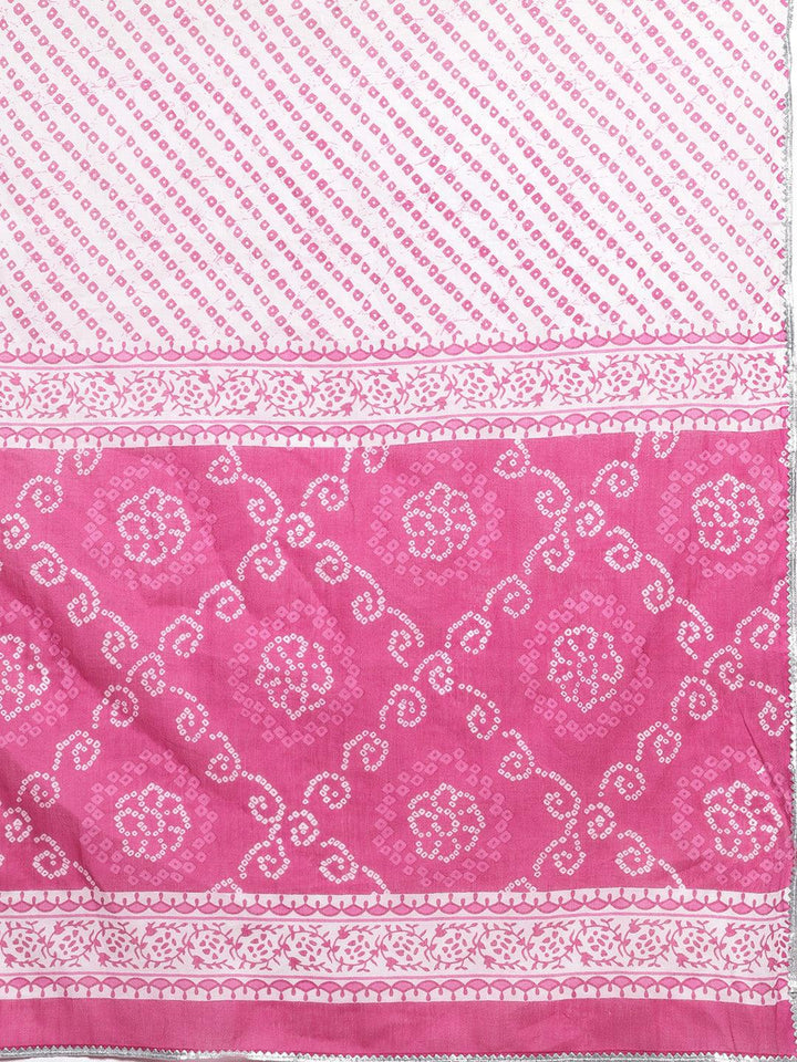 Pink Printed Cotton A-Line Kurta With Trousers & Dupatta - ShopLibas