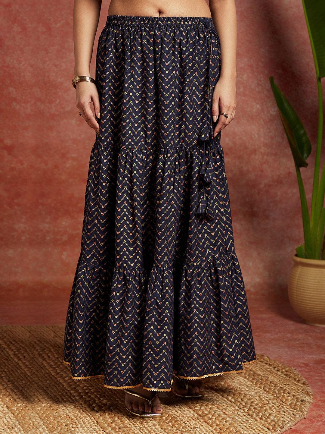 Blue Printed Cotton Straight Suit With Dupatta