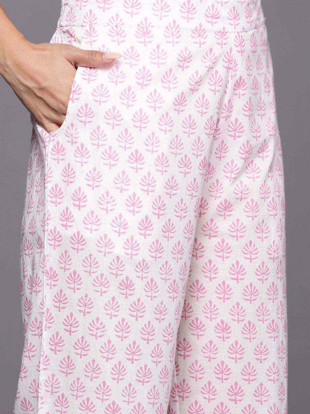 Pink Printed Cotton Straight Suit With Dupatta