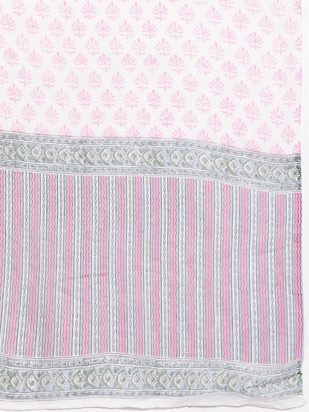 Pink Printed Cotton Straight Suit With Dupatta