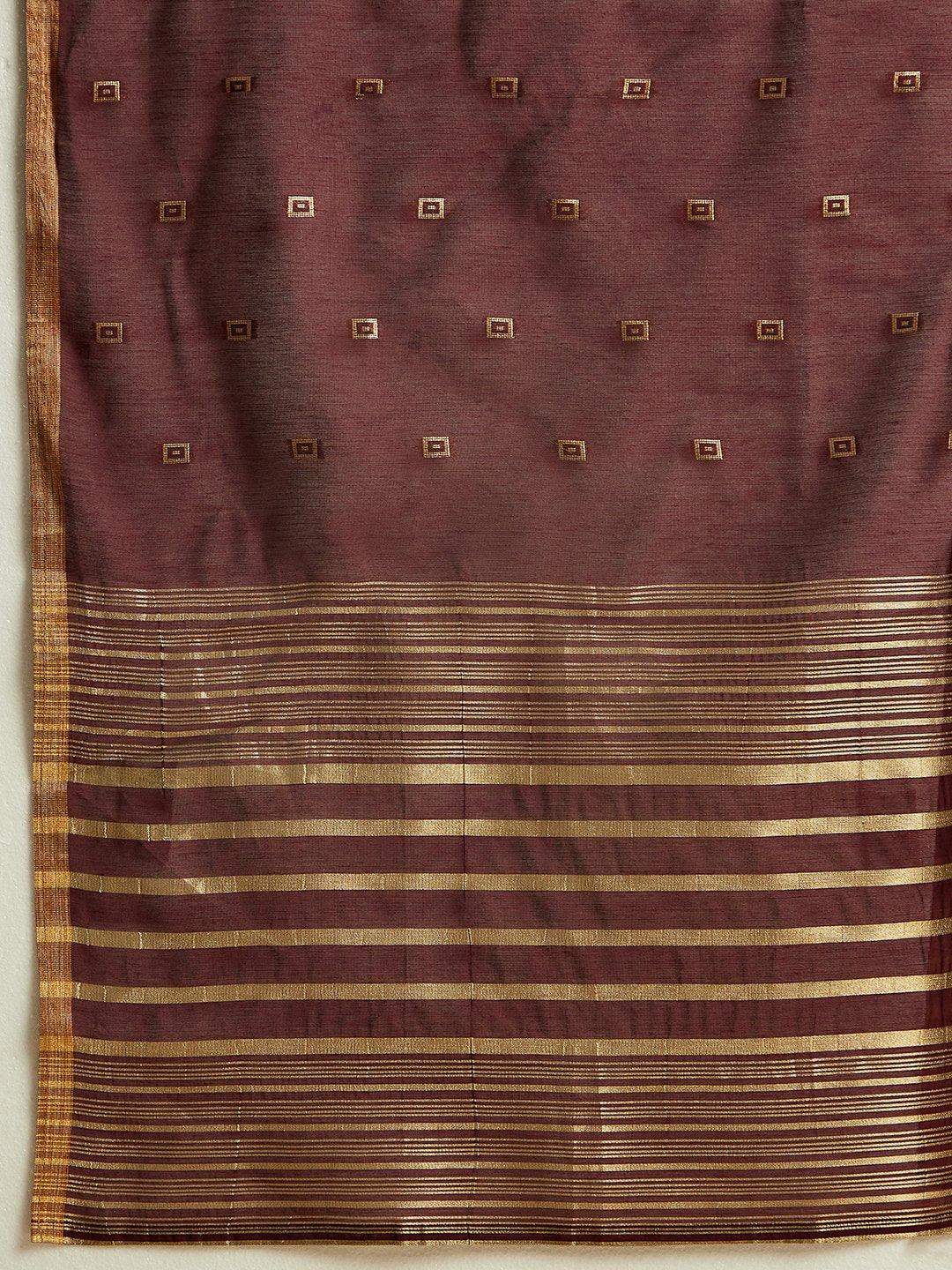 Wine Woven Design Chanderi Silk Straight Kurta With Trousers & Dupatta - ShopLibas