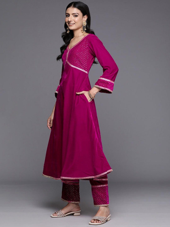 Pink Embroidered Velvet Anarkali Kurta With Trousers & Dupatta - ShopLibas