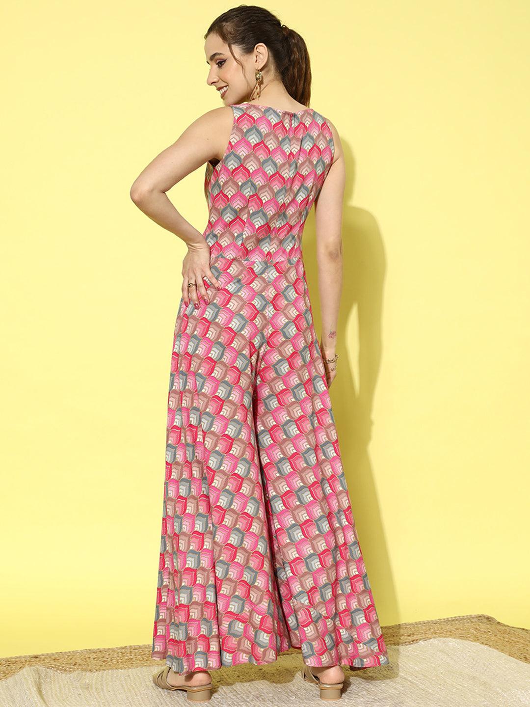 Multicoloured Printed Rayon Jumpsuit