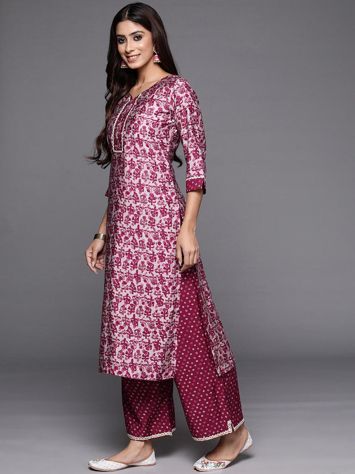 Maroon Printed Silk Blend Straight Kurta With Palazzos - ShopLibas