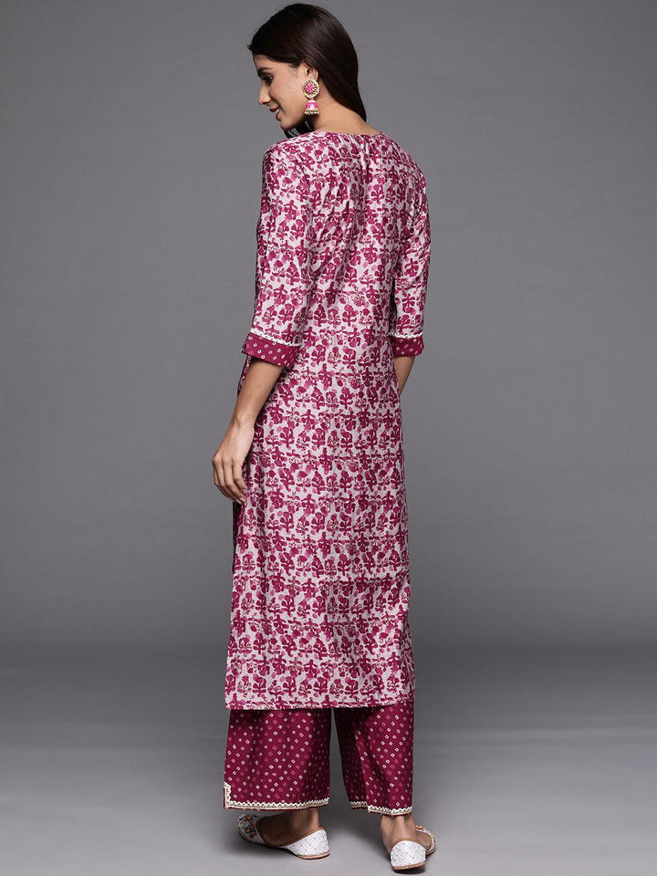 Maroon Printed Silk Blend Straight Kurta With Palazzos - ShopLibas