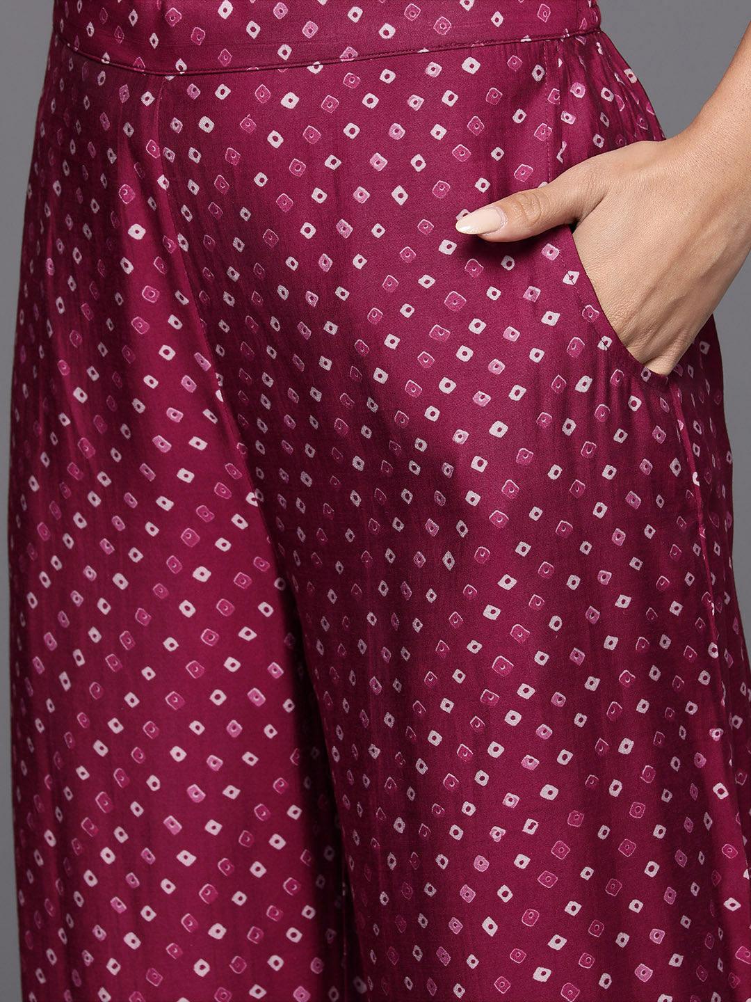 Maroon Printed Silk Blend Straight Kurta With Palazzos - ShopLibas