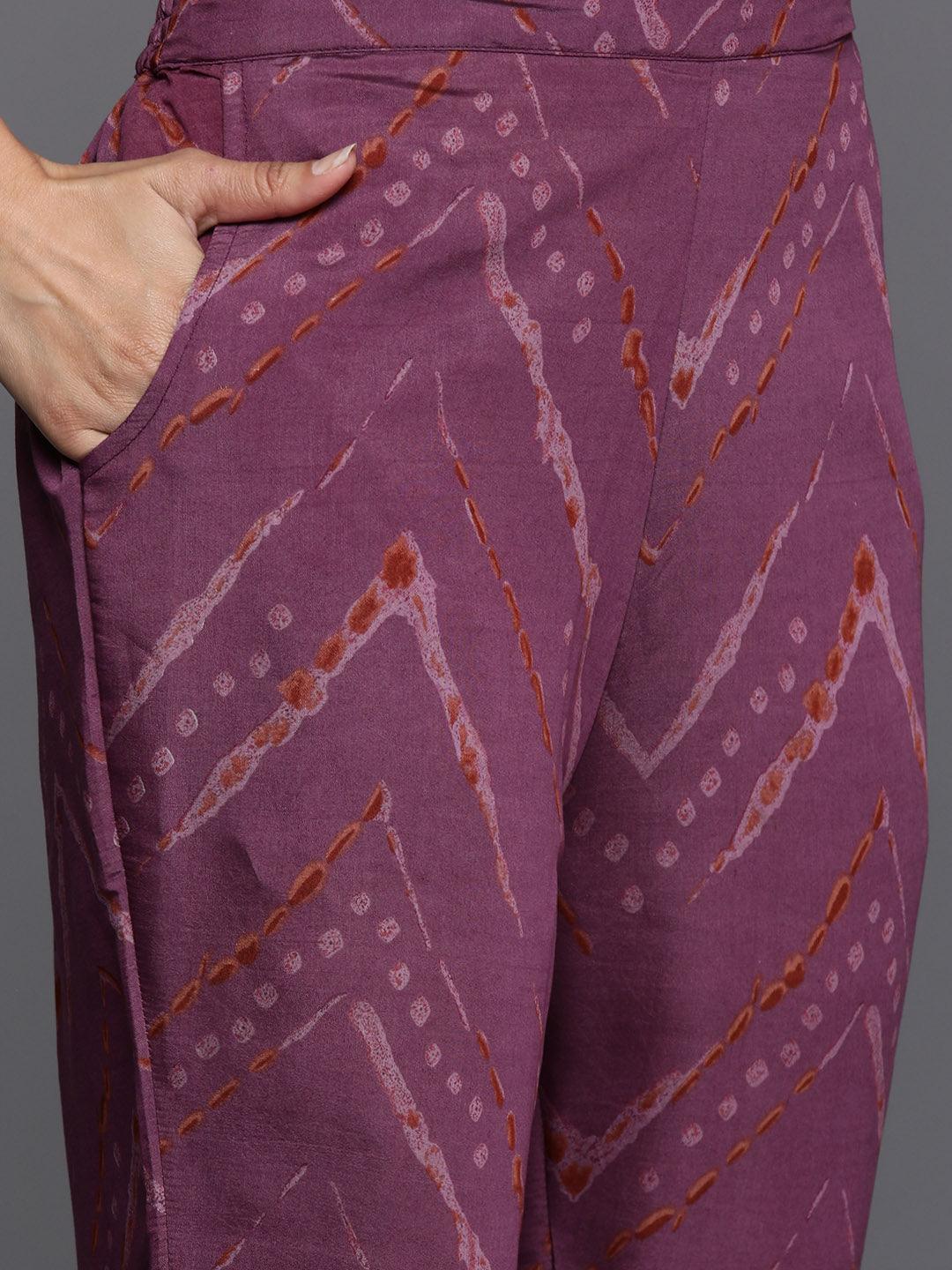 Mauve Printed Silk Blend Straight Kurta With Trousers & Dupatta - ShopLibas