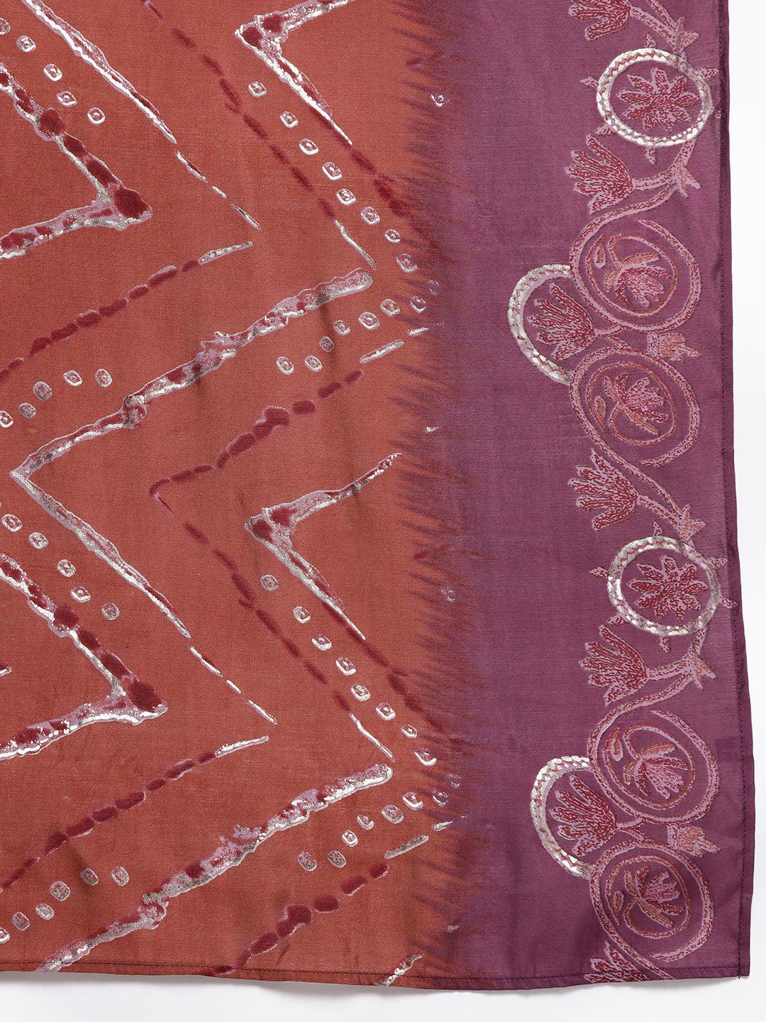 Mauve Printed Silk Blend Straight Kurta With Trousers & Dupatta - ShopLibas