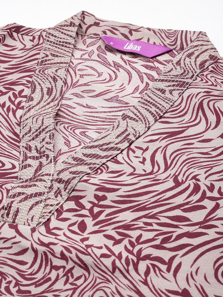 Maroon Printed Silk Blend Straight Kurta With Trousers & Dupatta - ShopLibas