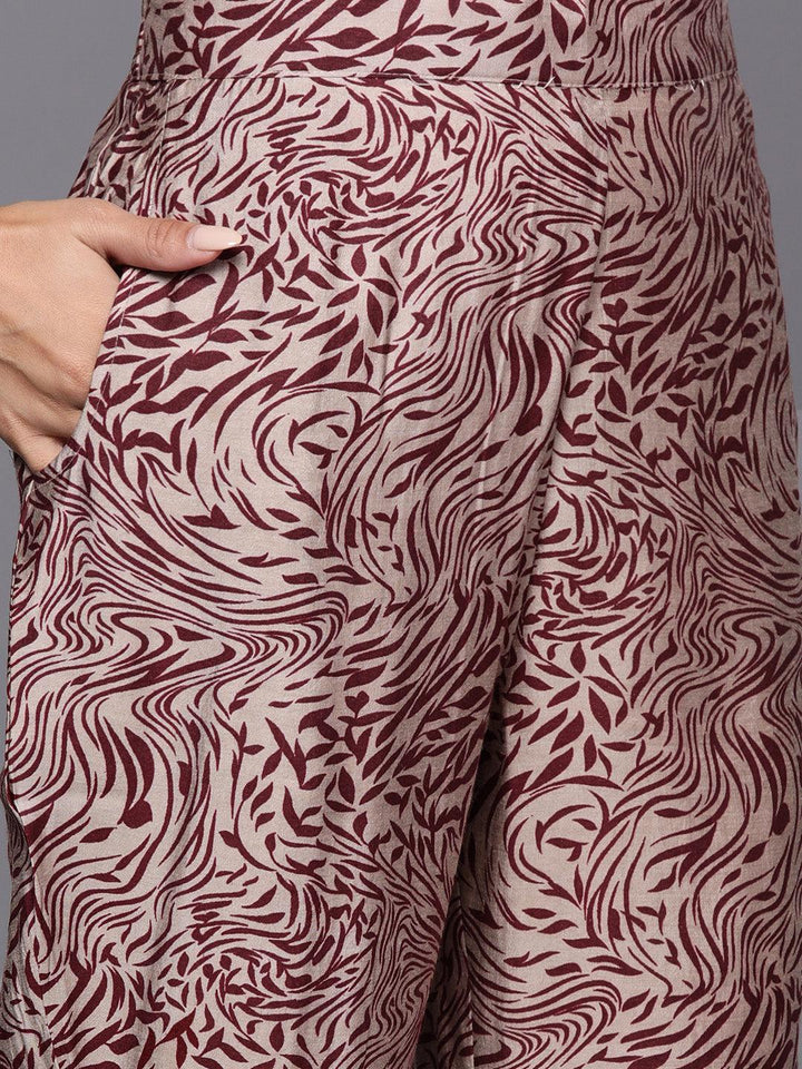 Maroon Printed Silk Blend Straight Kurta With Trousers & Dupatta - ShopLibas
