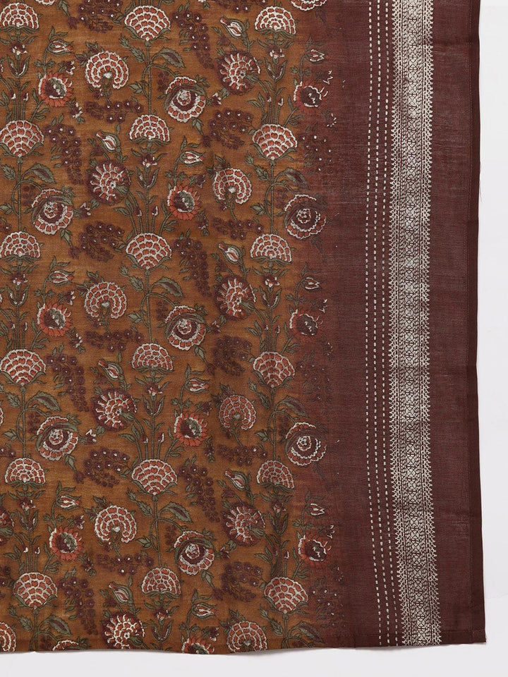 Maroon Printed Silk Blend Straight Kurta With Trousers & Dupatta - ShopLibas