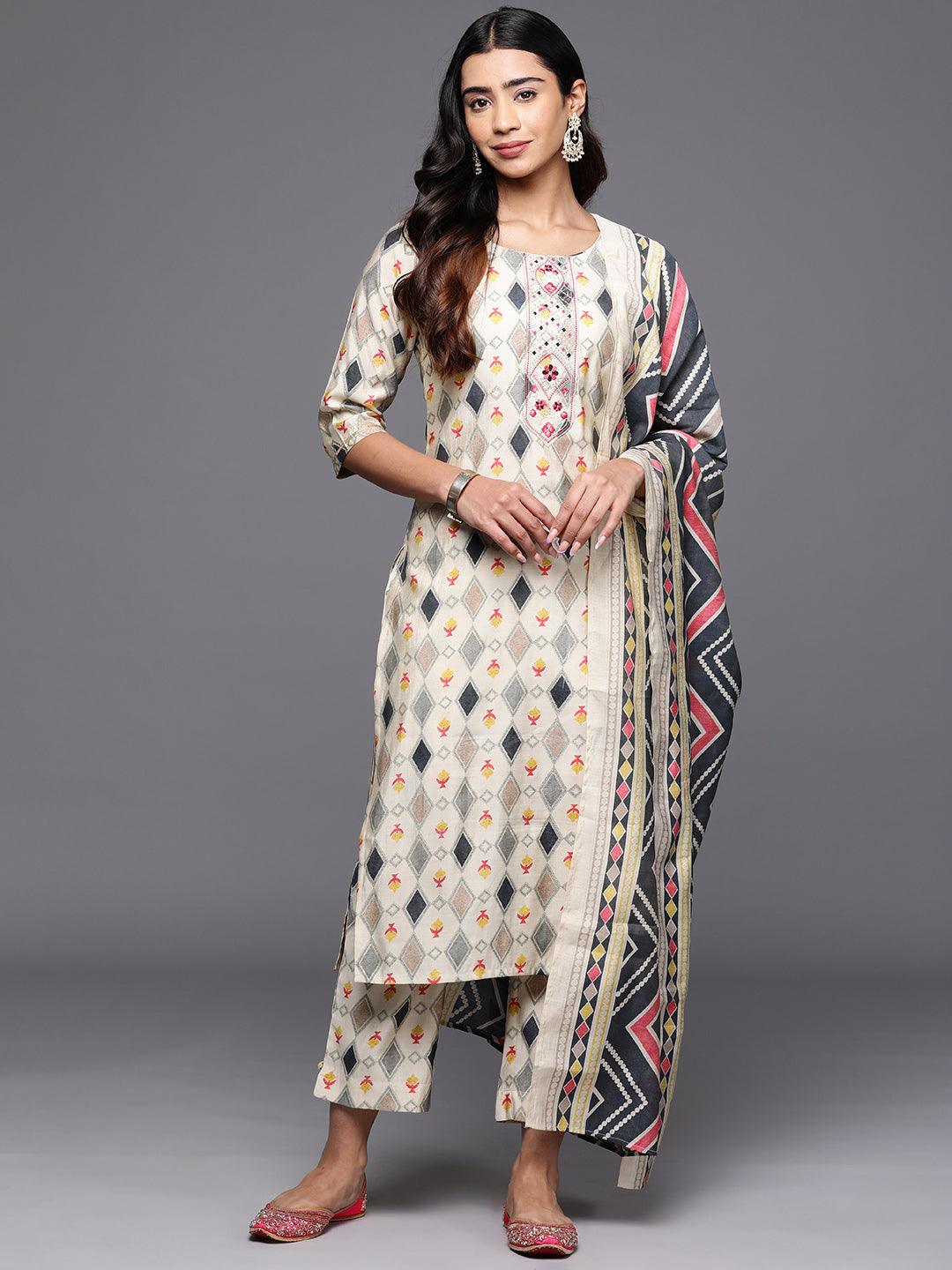 Multicoloured Printed Silk Blend Straight Suit With Dupatta