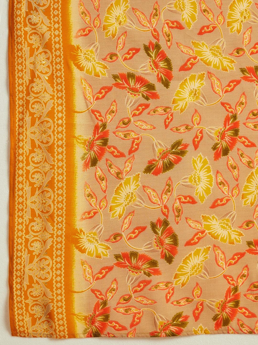 Yellow Printed Silk Blend Straight Suit With Dupatta