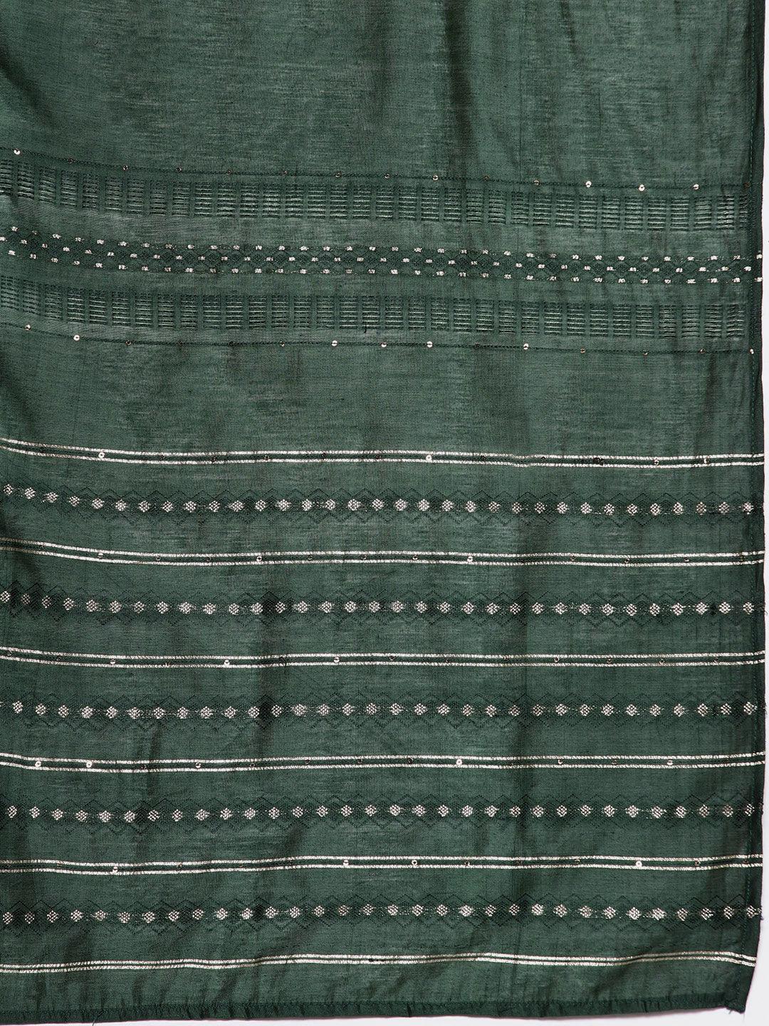 Green Printed Silk Blend Straight Suit With Dupatta