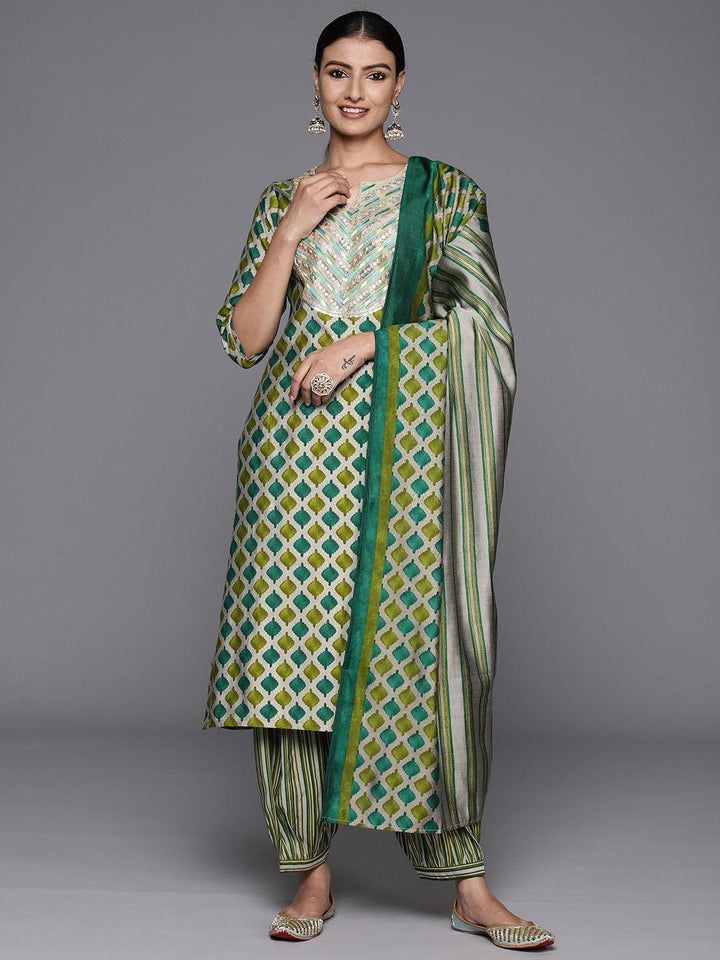 Green Yoke Design Silk Blend Straight Kurta With Salwar & Dupatta - ShopLibas