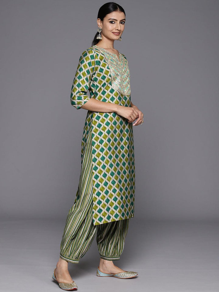 Green Yoke Design Silk Blend Straight Kurta With Salwar & Dupatta - ShopLibas