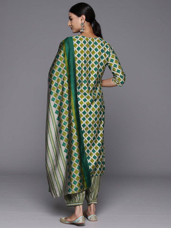 Green Yoke Design Silk Blend Straight Kurta With Salwar & Dupatta - ShopLibas