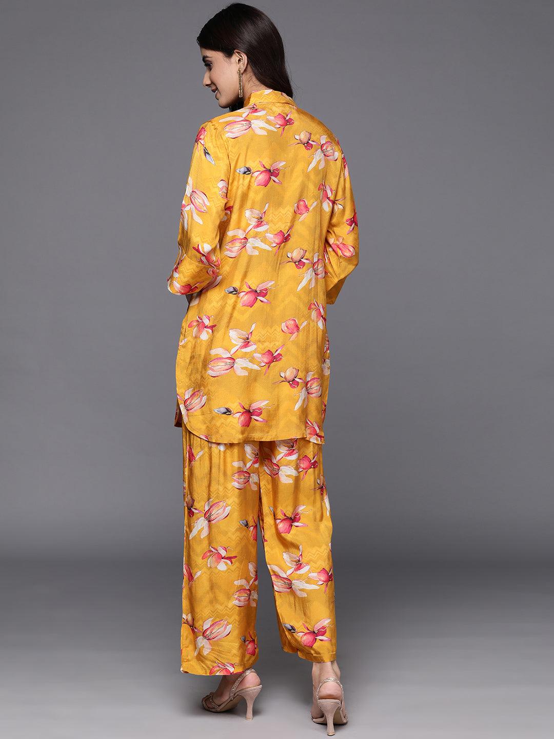 Mustard Printed Cotton Blend Shirt With Palazzos - ShopLibas