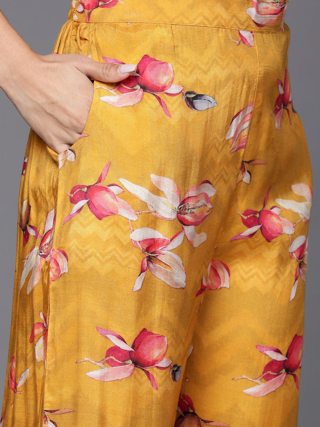 Mustard Printed Cotton Blend Shirt With Palazzos - ShopLibas