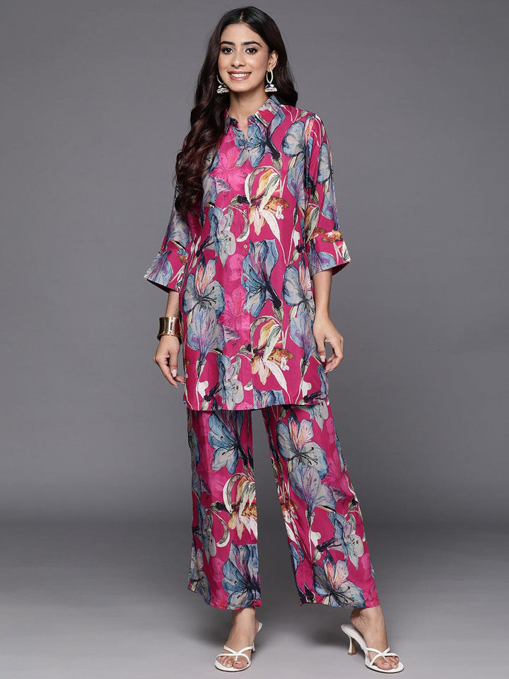 Pink Printed Cotton Blend Shirt With Palazzos - ShopLibas