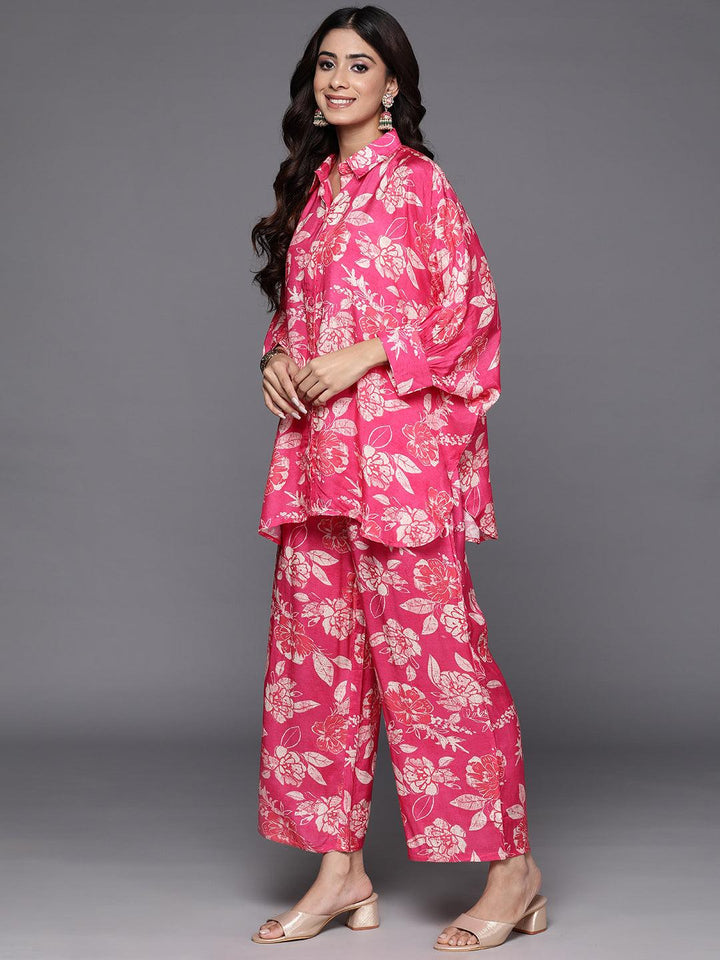 Pink Printed Cotton Blend Shirt With Palazzos - ShopLibas