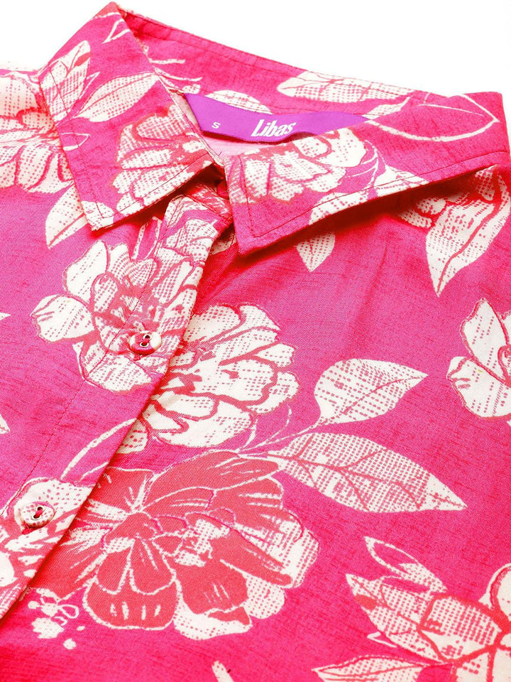 Pink Printed Cotton Blend Shirt With Palazzos - ShopLibas