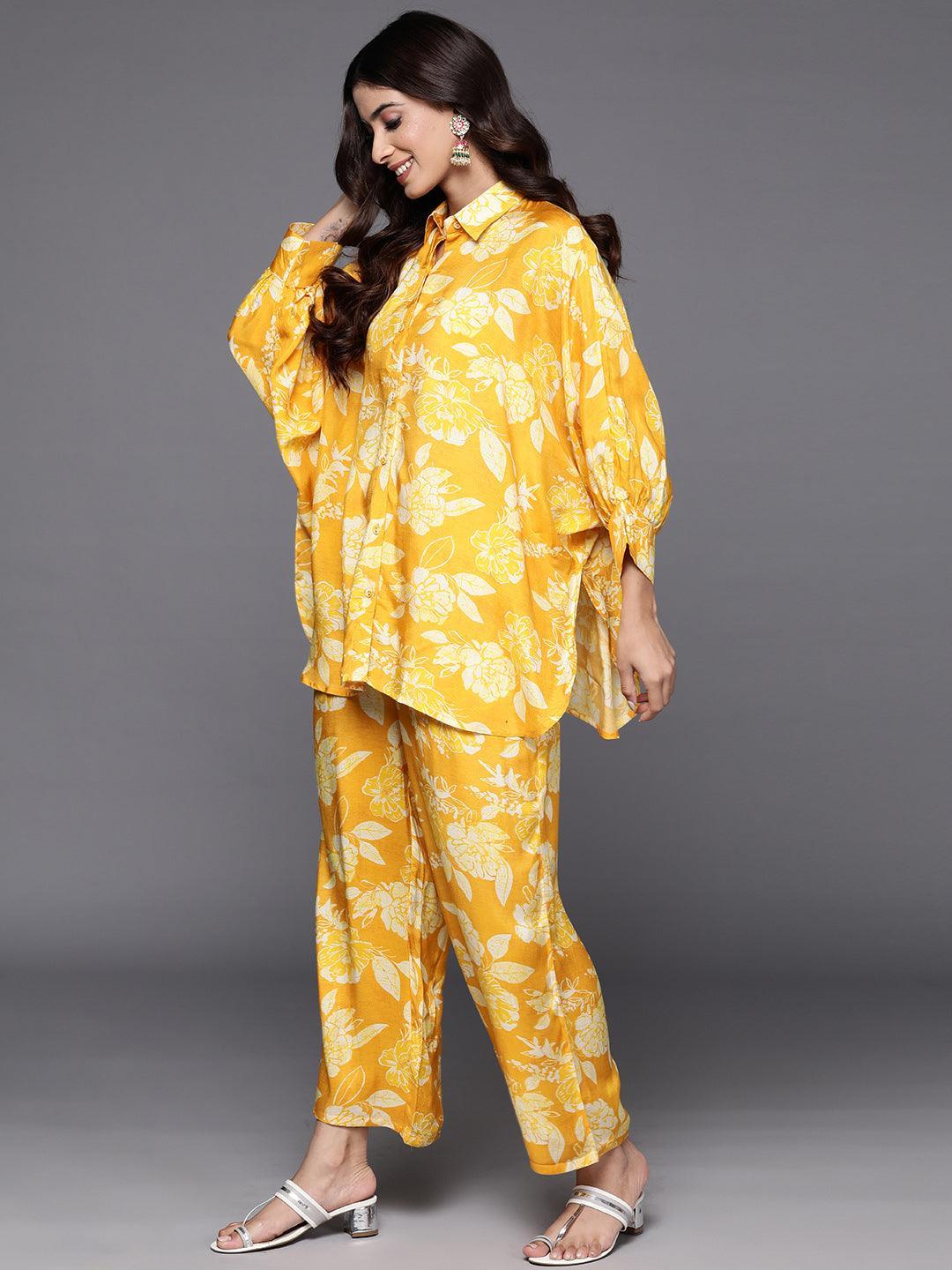 Mustard Printed Cotton Blend Shirt With Palazzos - ShopLibas