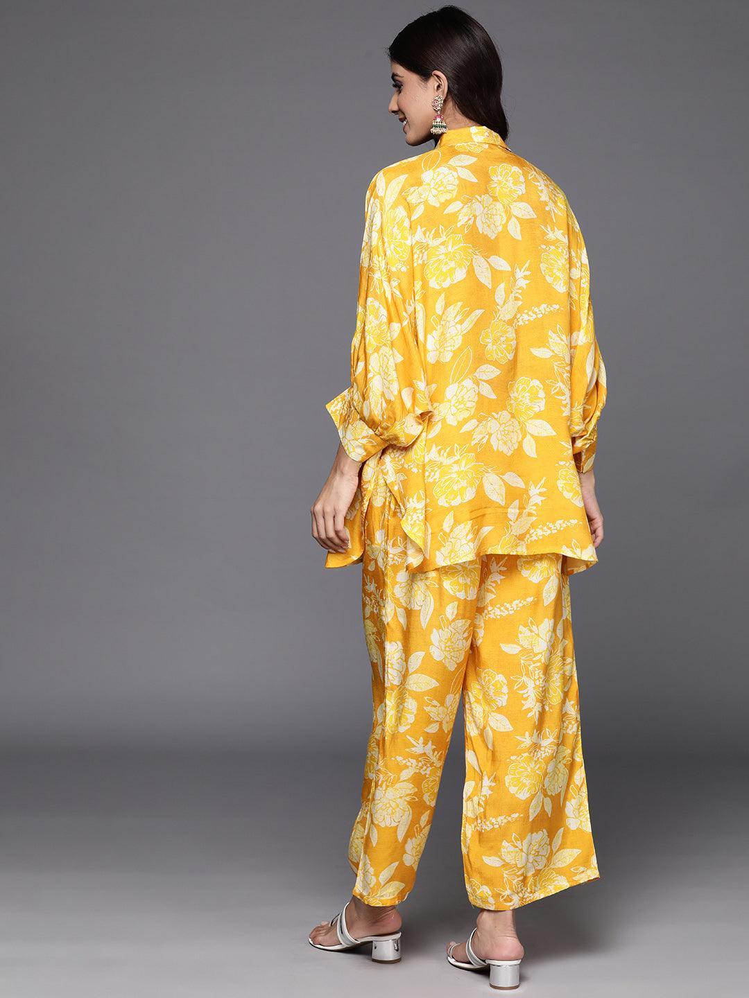 Mustard Printed Cotton Blend Shirt With Palazzos - ShopLibas