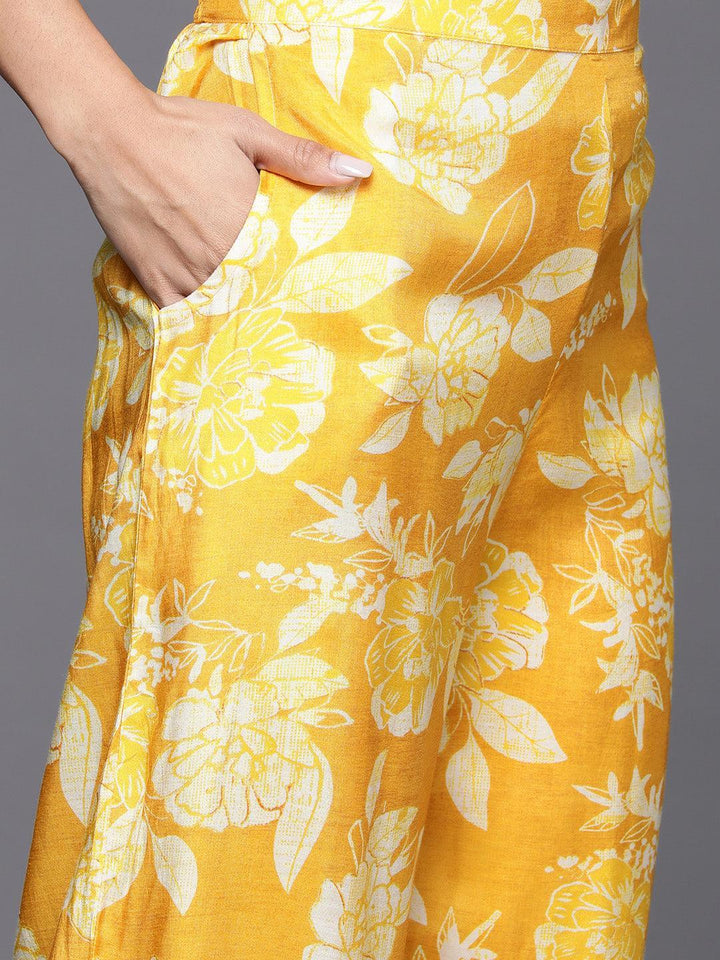 Mustard Printed Cotton Blend Shirt With Palazzos - ShopLibas