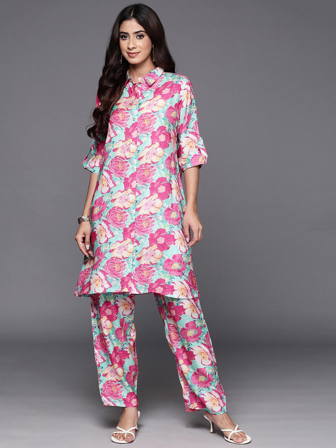 Pink Printed Cotton Blend Tunic With Palazzos - ShopLibas