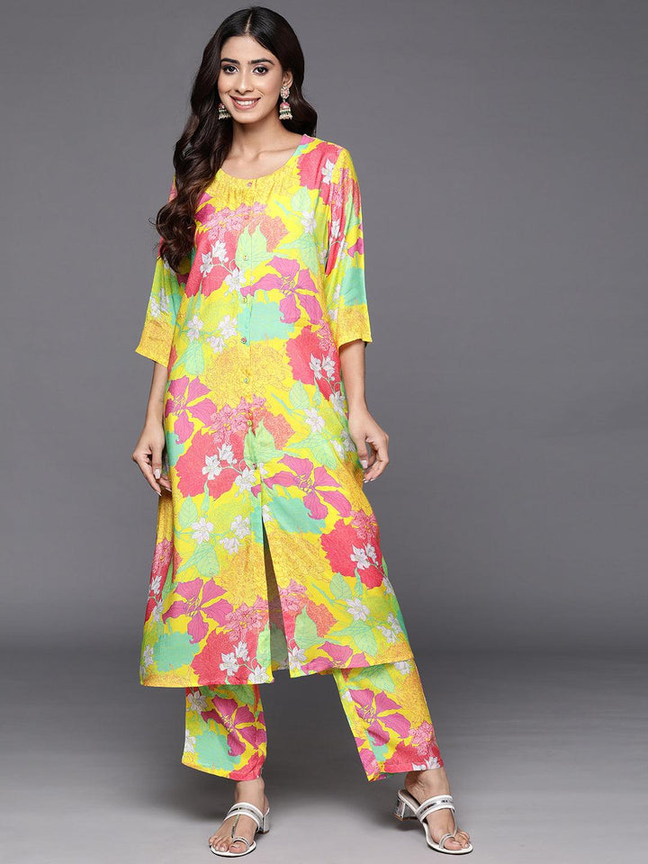 Yellow Printed Cotton Blend Tunic With Palazzos - ShopLibas