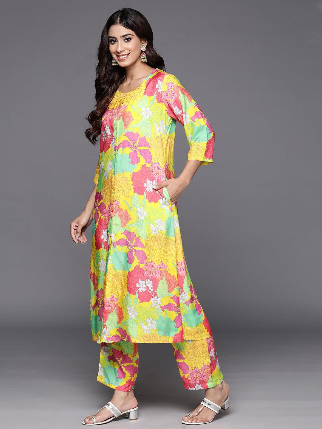 Yellow Printed Cotton Blend Tunic With Palazzos - ShopLibas