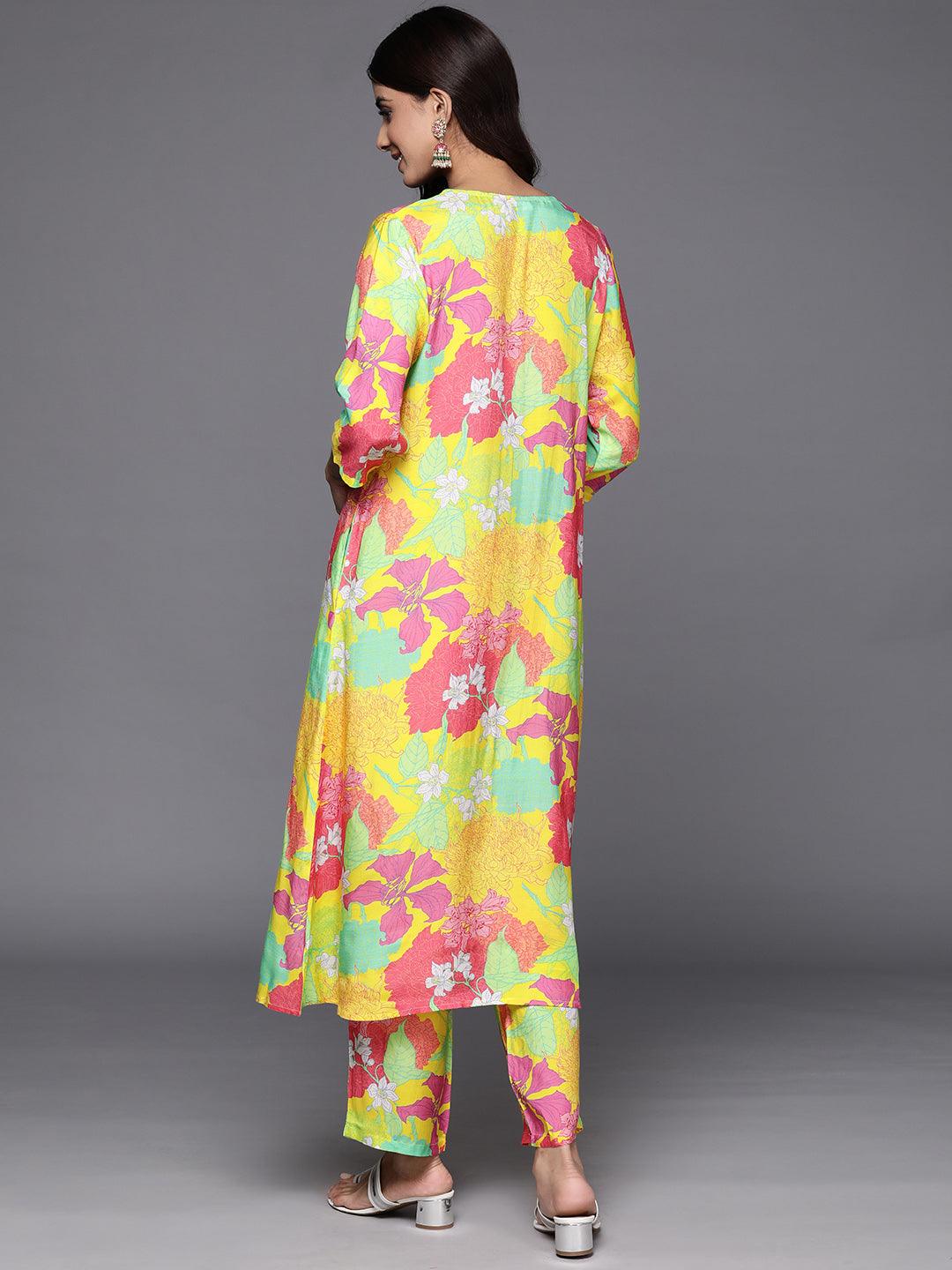 Yellow Printed Cotton Blend Tunic With Palazzos - ShopLibas