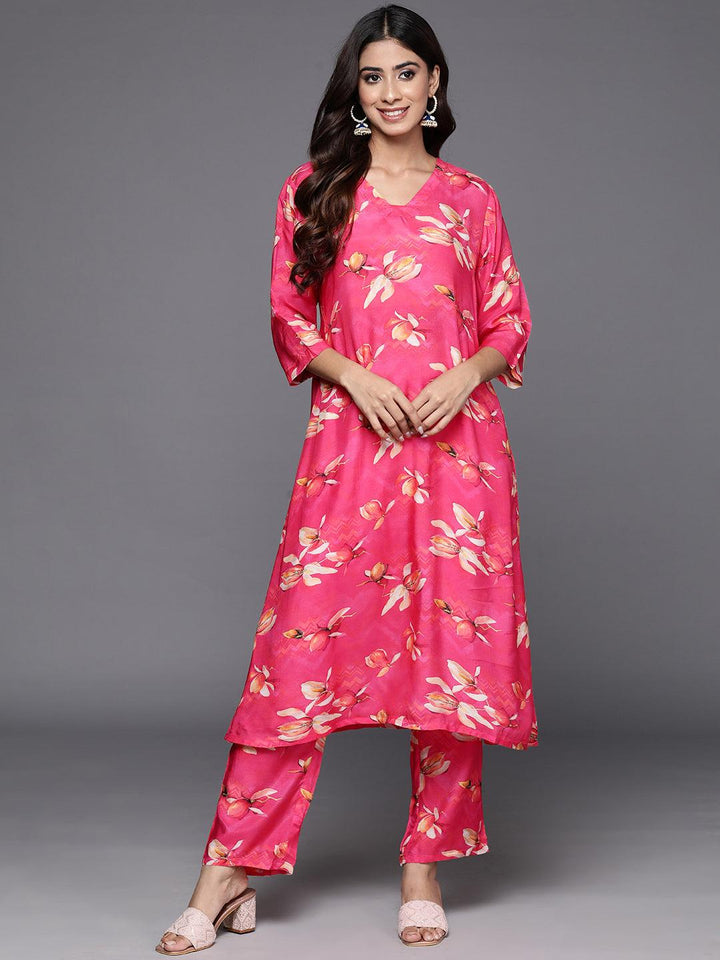 Pink Printed Cotton Blend Tunic With Palazzos - ShopLibas