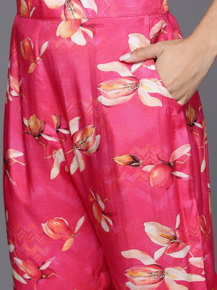 Pink Printed Cotton Blend Tunic With Palazzos - ShopLibas