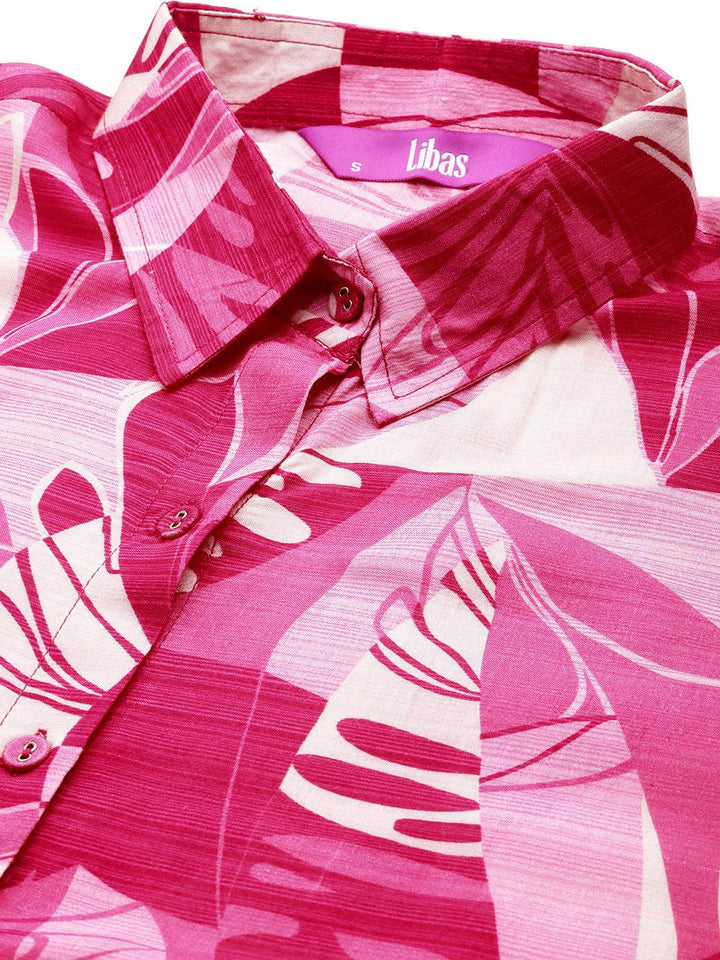 Pink Printed Cotton Blend Shirt With Palazzos - ShopLibas