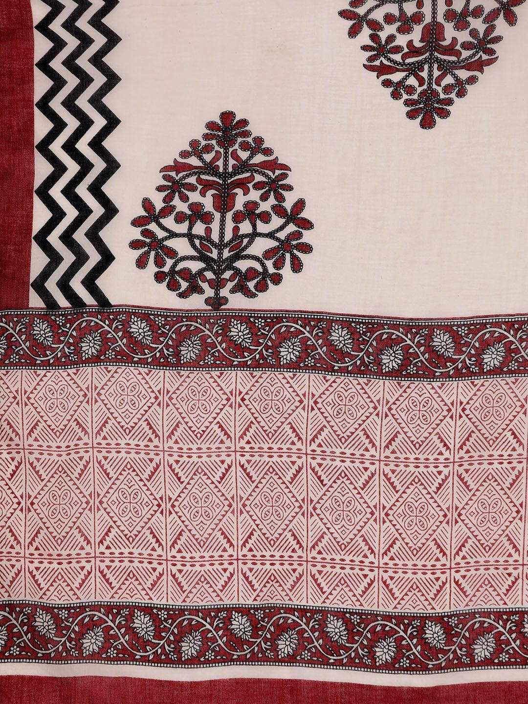 Maroon Printed Cotton Straight Kurta With Palazzos & Dupatta - ShopLibas