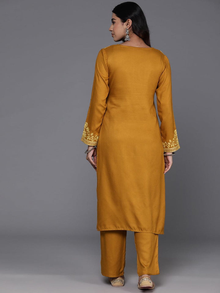 Mustard Yoke Design Wool Blend Straight Kurta With Palazzos - ShopLibas