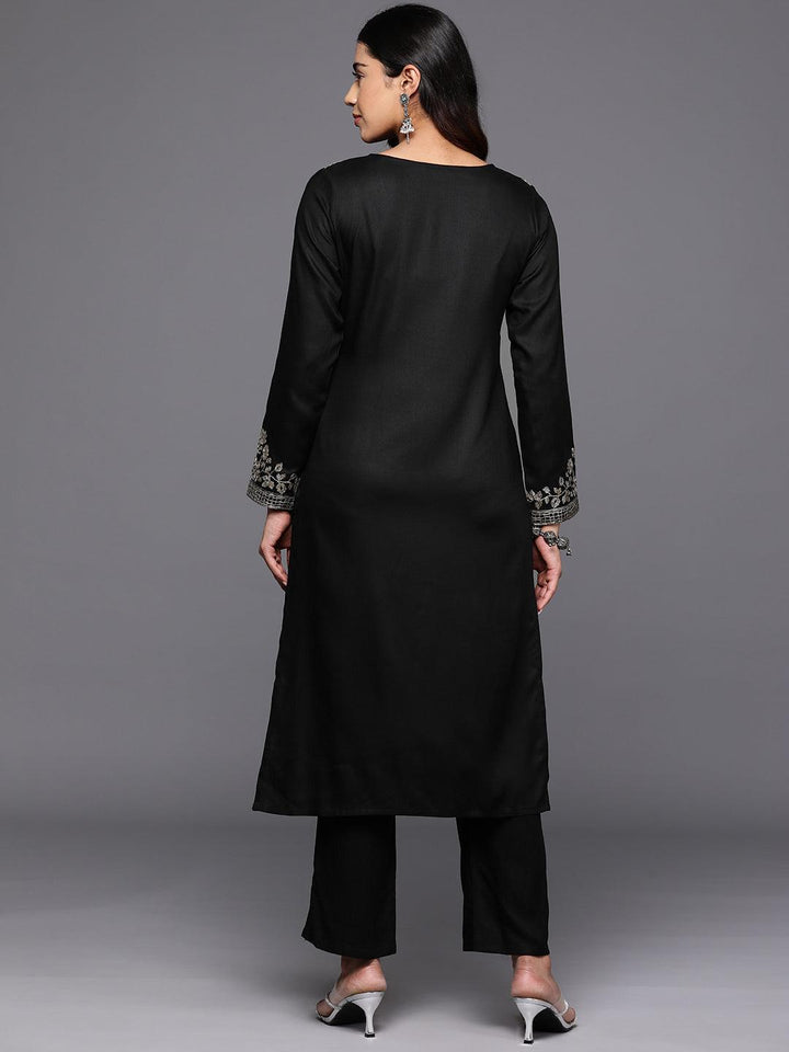 Black Yoke Design Wool Blend Straight Kurta With Palazzos - ShopLibas