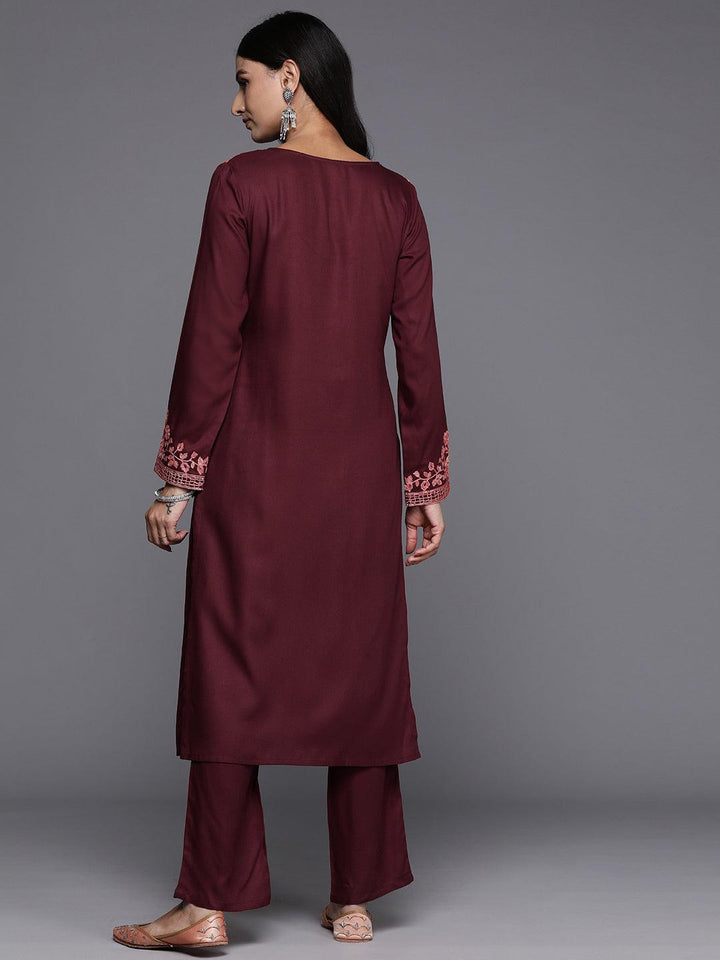 Maroon Yoke Design Wool Blend Straight Kurta With Palazzos - ShopLibas