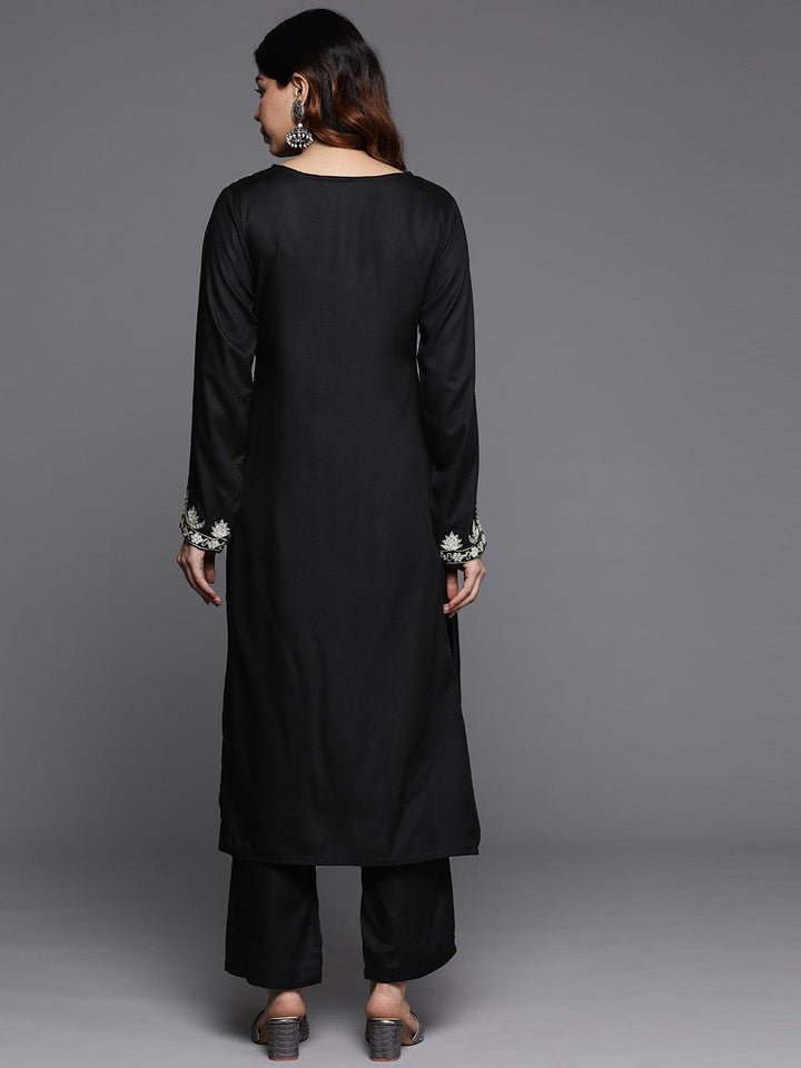 Black Yoke Design Wool Blend Straight Kurta With Palazzos - ShopLibas