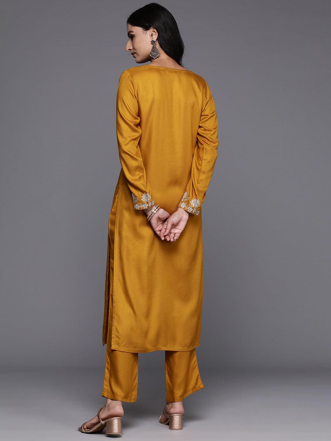 Mustard Yoke Design Wool Blend Straight Kurta With Palazzos - ShopLibas