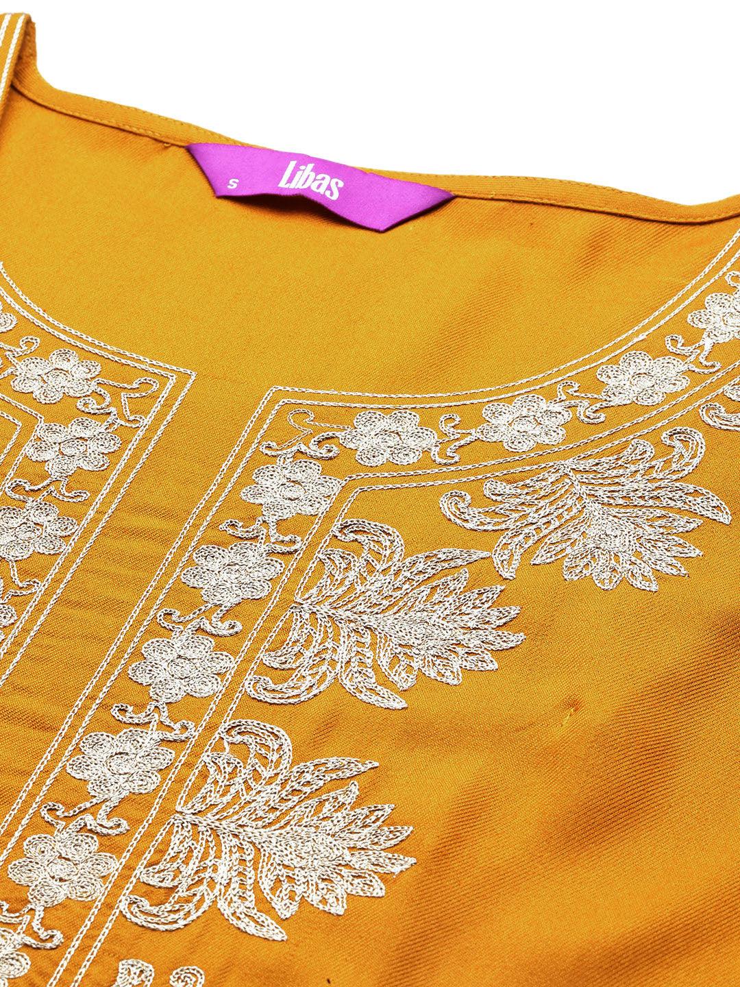 Mustard Yoke Design Wool Blend Straight Kurta With Palazzos - ShopLibas